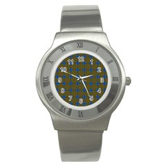 Mod Yellow Blue Circles Pattern Stainless Steel Watch by BrightVibesDesign