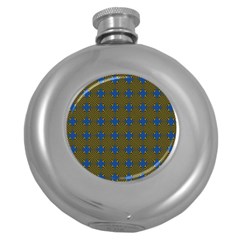 Mod Yellow Blue Circles Pattern Round Hip Flask (5 Oz) by BrightVibesDesign