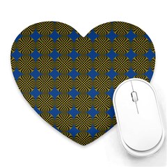 Mod Yellow Blue Circles Pattern Heart Mousepads by BrightVibesDesign