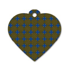 Mod Yellow Blue Circles Pattern Dog Tag Heart (one Side) by BrightVibesDesign