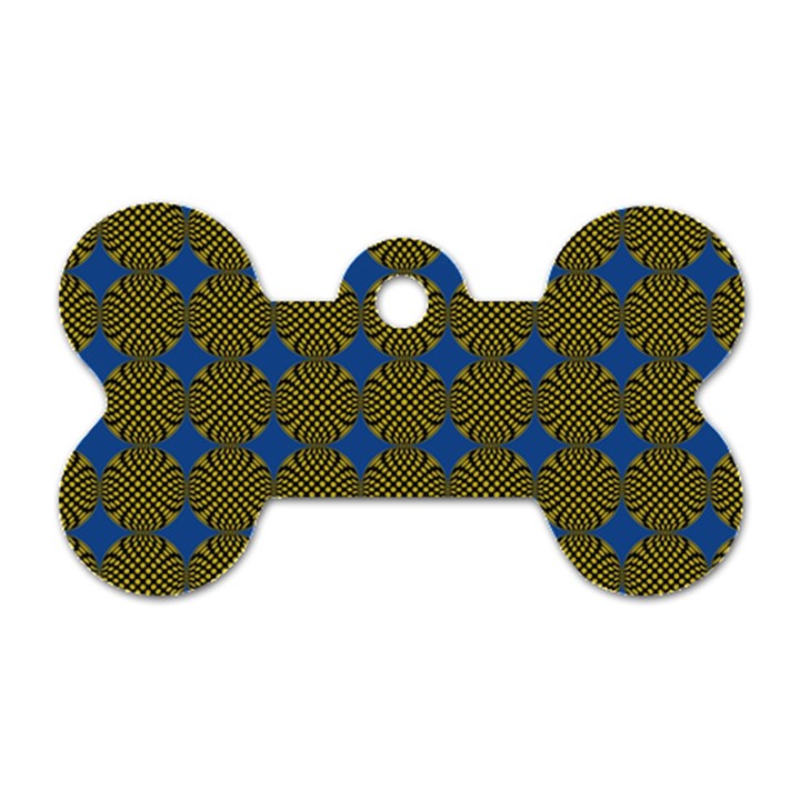 Mod Yellow Blue Circles Pattern Dog Tag Bone (One Side)