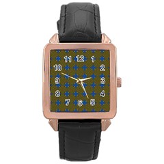 Mod Yellow Blue Circles Pattern Rose Gold Leather Watch  by BrightVibesDesign