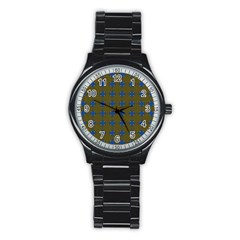 Mod Yellow Blue Circles Pattern Stainless Steel Round Watch by BrightVibesDesign