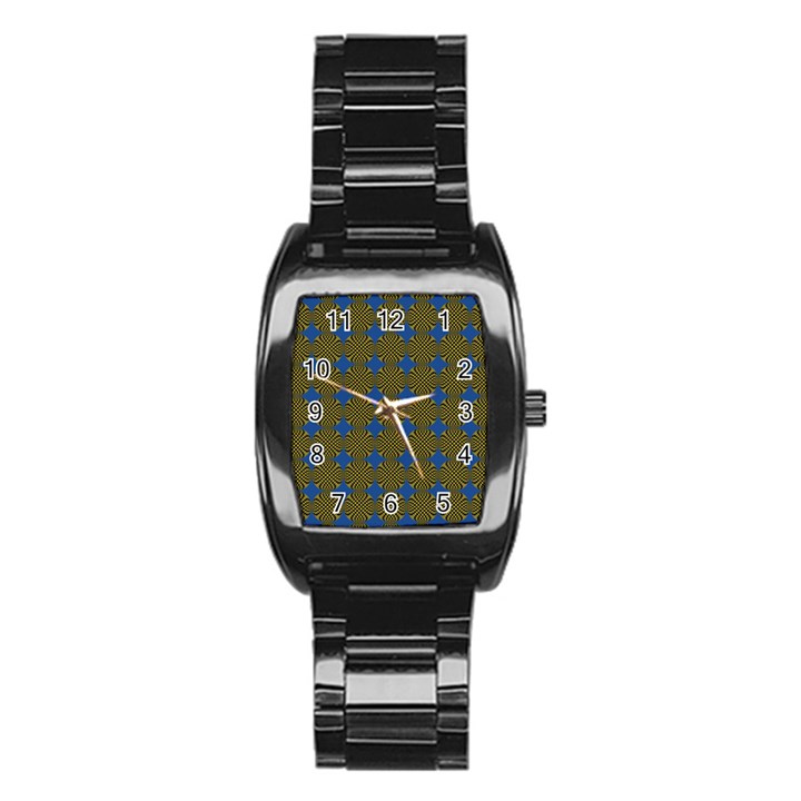 Mod Yellow Blue Circles Pattern Stainless Steel Barrel Watch