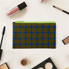 Mod Yellow Blue Circles Pattern Cosmetic Bag (xs) by BrightVibesDesign