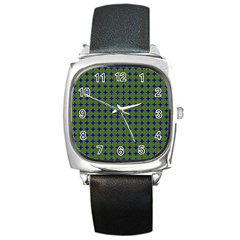 Mod Circles Green Blue Square Metal Watch by BrightVibesDesign