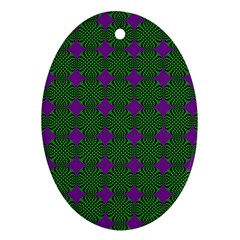 Mod Green Purple Circles Pattern Ornament (Oval)