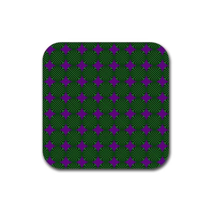 Mod Green Purple Circles Pattern Rubber Coaster (Square) 