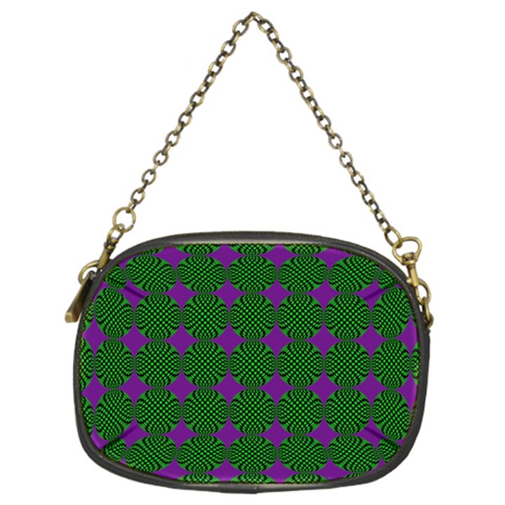 Mod Green Purple Circles Pattern Chain Purse (Two Sides)