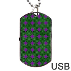 Mod Green Purple Circles Pattern Dog Tag USB Flash (Two Sides)