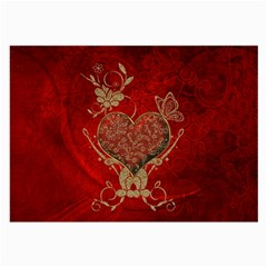 Wonderful Decorative Heart In Gold And Red Large Glasses Cloth (2-side) by FantasyWorld7