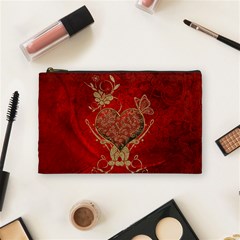 Wonderful Decorative Heart In Gold And Red Cosmetic Bag (medium) by FantasyWorld7