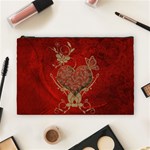 Wonderful Decorative Heart In Gold And Red Cosmetic Bag (Large) Front