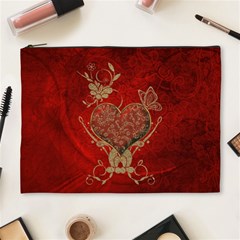 Wonderful Decorative Heart In Gold And Red Cosmetic Bag (xl) by FantasyWorld7