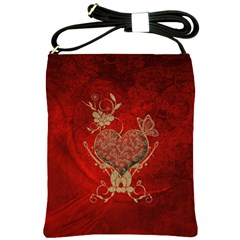 Wonderful Decorative Heart In Gold And Red Shoulder Sling Bag by FantasyWorld7