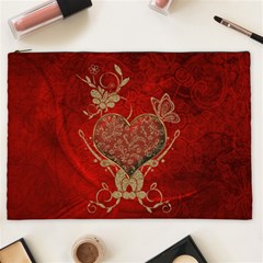 Wonderful Decorative Heart In Gold And Red Cosmetic Bag (xxl) by FantasyWorld7