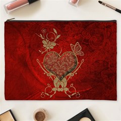 Wonderful Decorative Heart In Gold And Red Cosmetic Bag (xxxl) by FantasyWorld7