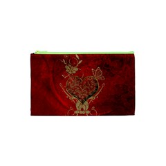 Wonderful Decorative Heart In Gold And Red Cosmetic Bag (xs) by FantasyWorld7