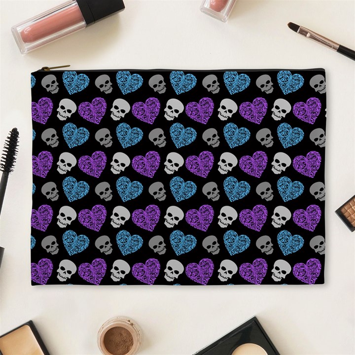 Skulls And Hearts Purple Cosmetic Bag (XL)