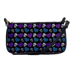 Skulls And Hearts Purple Shoulder Clutch Bag