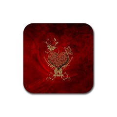 Wonderful Decorative Heart In Gold And Red Rubber Coaster (square)  by FantasyWorld7