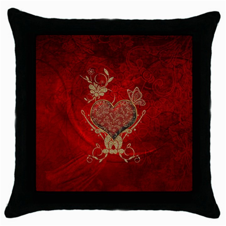 Wonderful Decorative Heart In Gold And Red Throw Pillow Case (Black)