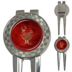 Wonderful Decorative Heart In Gold And Red 3-in-1 Golf Divots by FantasyWorld7