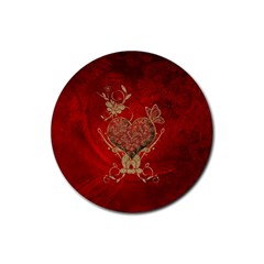 Wonderful Decorative Heart In Gold And Red Rubber Round Coaster (4 Pack)  by FantasyWorld7