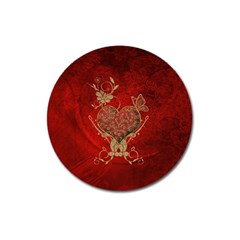 Wonderful Decorative Heart In Gold And Red Magnet 3  (round) by FantasyWorld7