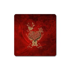 Wonderful Decorative Heart In Gold And Red Square Magnet by FantasyWorld7