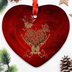 Wonderful Decorative Heart In Gold And Red Heart Ornament (two Sides) by FantasyWorld7