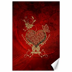 Wonderful Decorative Heart In Gold And Red Canvas 12  X 18  by FantasyWorld7