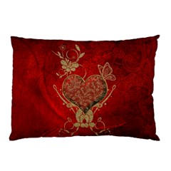 Wonderful Decorative Heart In Gold And Red Pillow Case by FantasyWorld7