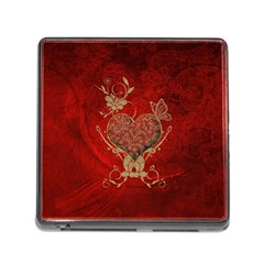 Wonderful Decorative Heart In Gold And Red Memory Card Reader (square 5 Slot) by FantasyWorld7