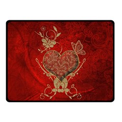 Wonderful Decorative Heart In Gold And Red Fleece Blanket (small) by FantasyWorld7