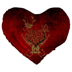 Wonderful Decorative Heart In Gold And Red Large 19  Premium Heart Shape Cushions by FantasyWorld7