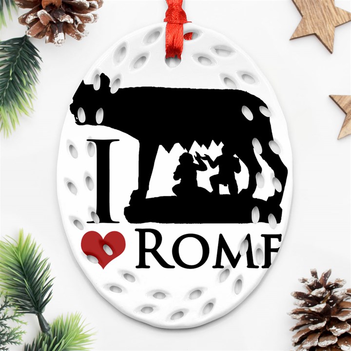 I Love Rome Graphic Icon Oval Filigree Ornament (Two Sides)