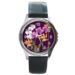 White Blossom Flower Round Metal Watch by Simbadda