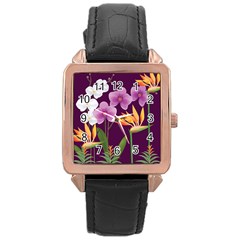 White Blossom Flower Rose Gold Leather Watch  by Simbadda