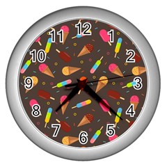 Ice Cream Pattern Seamless Wall Clock (Silver)