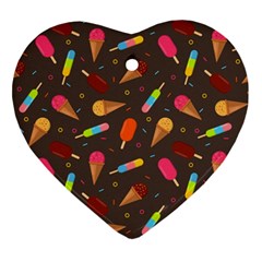 Ice Cream Pattern Seamless Heart Ornament (two Sides) by Simbadda