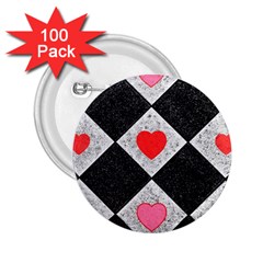 Diamonds Hearts Mosaic Pattern 2 25  Buttons (100 Pack)  by Simbadda