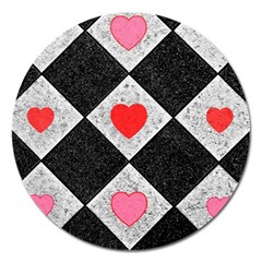 Diamonds Hearts Mosaic Pattern Magnet 5  (round) by Simbadda