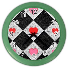 Diamonds Hearts Mosaic Pattern Color Wall Clock by Simbadda