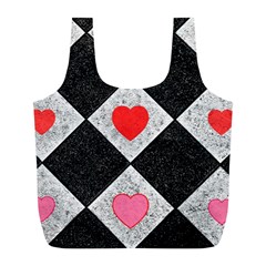 Diamonds Hearts Mosaic Pattern Full Print Recycle Bag (l) by Simbadda