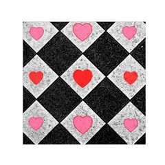 Diamonds Hearts Mosaic Pattern Small Satin Scarf (square) by Simbadda