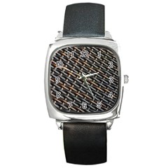 Rattan Wood Background Pattern Square Metal Watch by Simbadda