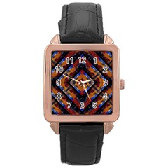 Kaleidoscope Art Pattern Ornament Rose Gold Leather Watch 