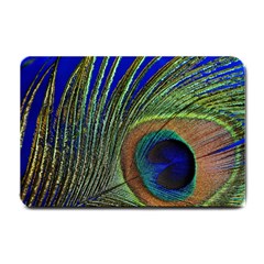 Peacock Feather Macro Peacock Bird Small Doormat  by Simbadda