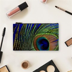 Peacock Feather Macro Peacock Bird Cosmetic Bag (small) by Simbadda